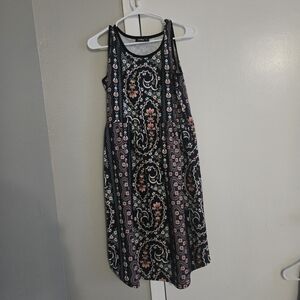 Chaps Black and Pink Patterned Midi Dress Size M Brand Izuria